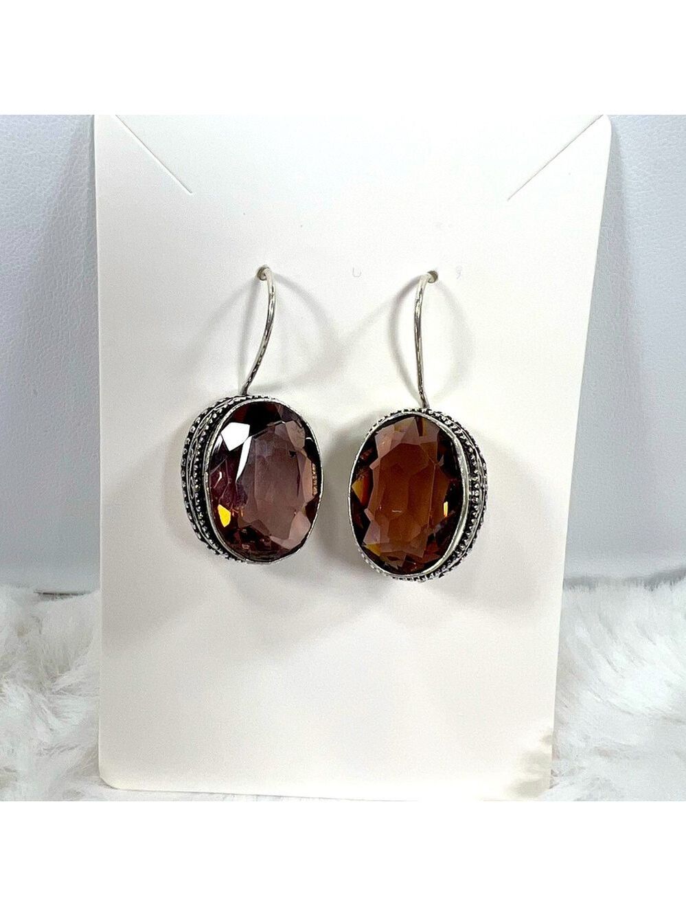 Amethyst Brownish Color Synthetic Gemstone 925 Earrings